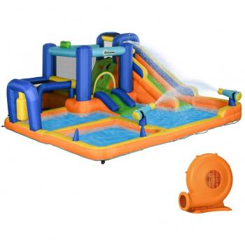 Outsunny Castillo Hinchable Infantil 7 en 1 con Tobogán, Piscina, Muro de Escalada y Bolsa de Transporte - Modelo Multicolor