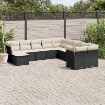 11-Piece Black Poly Rattan Garden Sofa Set with Cushions