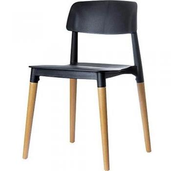 Silla de Visita Glamwood - Set de 2, Negro, con Asiento de Plástico y Patas de Madera