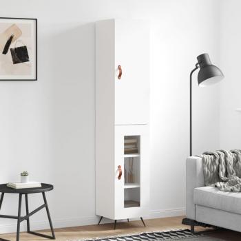 Aparador alto de madera contrachapada blanco 34,5x34x180 cm