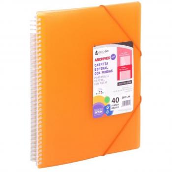 Carpeta con espiral Archivex Star, 40 fundas, tamaño A4, color naranja