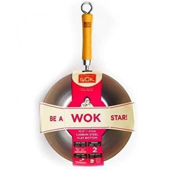 Wok de Acero al Carbono 27cm/10.5 con Fondo Plano y Mango de Bambú - Escuela de Wok
