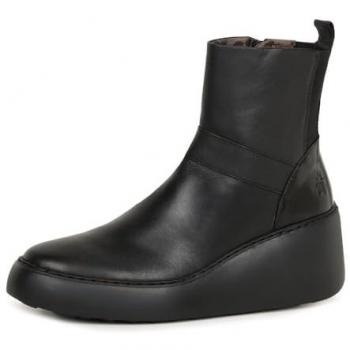 Fly London Women's Doxe Black Leather Wedge Ankle Boots Size 6