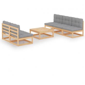 6-Piece Solid Pine Wood Garden Lounge Set with Cushions