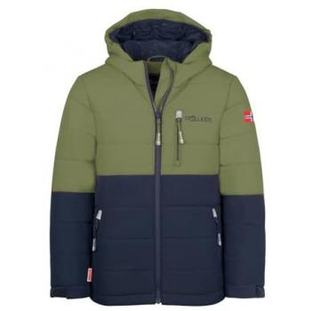 Trollkids Chaqueta Hemsedal XT - Chaqueta de esquí e invierno para niños, color Musgo/Místico Azul, talla 176