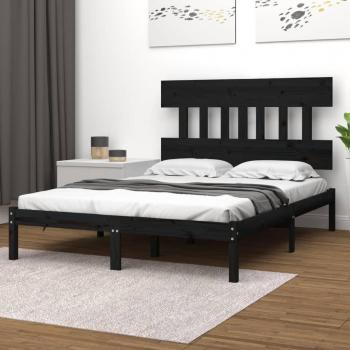 Cama de madera maciza negra 140x200 cm con acabado gris