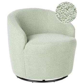 Sillón Art Deco Bouclé Vellón Verde Claro con Respaldo Curvo y Base Giratoria 360° Davik
