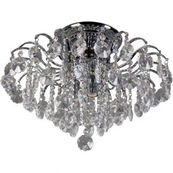 Plafón de diseño Firenza Metal Cromo 4 bombillas 32cm, lámpara de techo clásica a ras de suelo, cromo, 4 luces con pantalla de cristal, E14