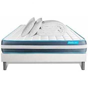 Pack Completo Cama 160x200cm - Colchón Bodyform de Memoria, Somier Kit Blanco, Edredón 260x240cm y 2 Almohadas 60x40cm