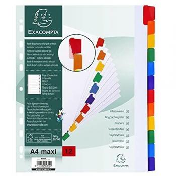Exacompta 4312E - Separadores con 12 posiciones A4, Cartulina Blanca, 160 grs