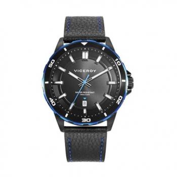 Reloj Viceroy Magnum Bicolor IP Negro y Azul con Correa de Piel Negra para Hombre