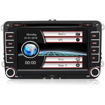 Autoradio con Pantalla Táctil 2 DIN Reproductor MP5 Multimedia 7 de Coche, Radio GPS Navegador con Bluetooth GPS, CD DVD, FM RDS para VW con Tarjeta de Mapa 8GB Gratis