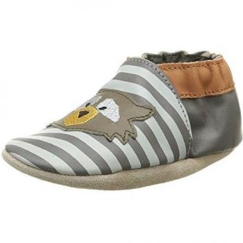 Robeez Raccoon - pantuflas de cuero Bebé-Niñas, color gris, talla 17/18