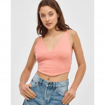 Top de mujer Inside con estampado liso, manga tirantes, corte crop slim y escote de pico tipo corsé
