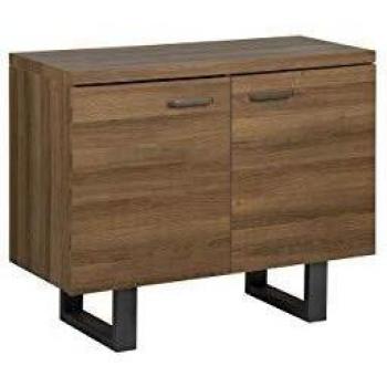 Cómoda Beliani de 2 puertas en madera oscura con patín gris, base de metal, asas de aluminio y gabinete con estantes estilo industrial Timber