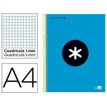 Cuaderno Espiral Antartik A4 Cuadrícula Tapa Forrada 120 Hojas 100g/m2 Azul 5 Bandas Color