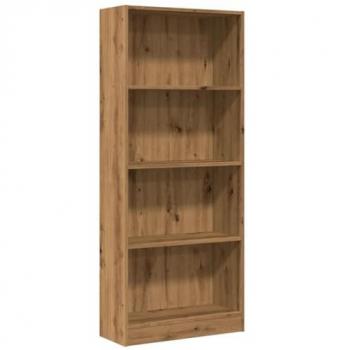 Estantería de madera de ingeniería roble artesanal 60x24x143 cm, color marrón, diseño funcional para almacenamiento y exhibición de libros y objetos decorativos