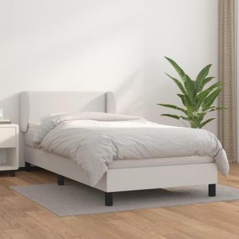 Cama Box Spring con Colchón de Cuero Sintético Blanco 90x190 cm