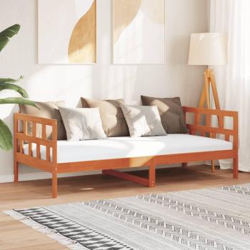 Sofá cama de madera maciza de pino cera marrón 90x200 cm