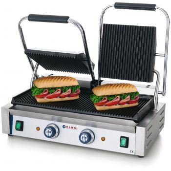 Grill de Contact Doble Hendi - Profesional con Placas Rayadas 230V/3600W 57x37x(H)21cm
