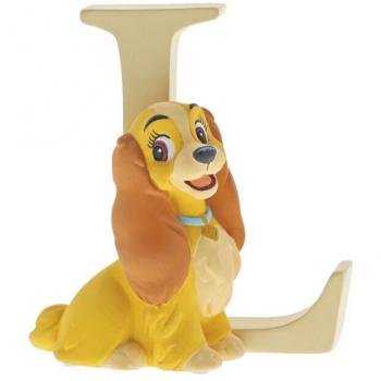 Figura Enesco Disney La Dama y el Vagabundo - Lady Letra L, material de resina, diseño detallado, coleccionable, altura aproximada de 10 cm
