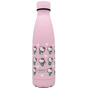 NERTHUS FIH 843 Botella Termo Doble Pared diseño Hello Kitty Color Rosa 500ml, Acero Inoxidable, Libre de BPA, 18/8, 500 ml