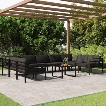 Set de muebles de jardín 10 piezas con cojines de aluminio en color gris antracita