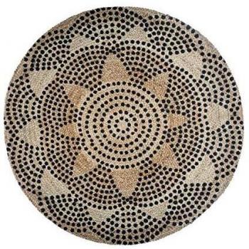 Alfombra redonda de yute 'Living' 120 cm con estampado de puntos - Estilo natural