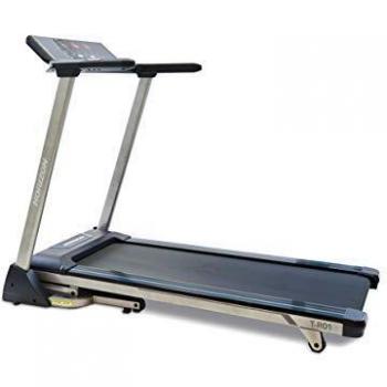 Cinta de correr Horizon Fitness T-R01 con motor de 2.5 HP, velocidad máxima de 16 km/h, inclinación manual en 3 niveles, superficie de carrera de 120 x 40 cm, pantalla LCD con seguimiento de