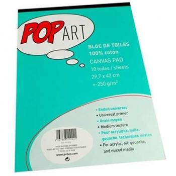 Bloc de 10 lienzos de algodón 100% Pop Art A3, tamaño 29.7x42 cm, grano medio