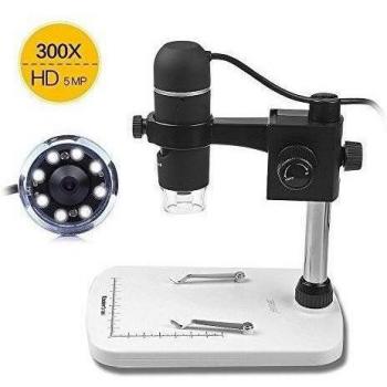Koolertron 5MP 20-300X USB Digital Camera Microscopio Lupa de vídeo con 8-LED, soporte de base, software para Windows, Mac, Windows Vista