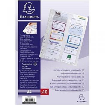 Exacompta 55046E - Bolsa de 10 fundas con multitaladros para tarjetas de visita, A4