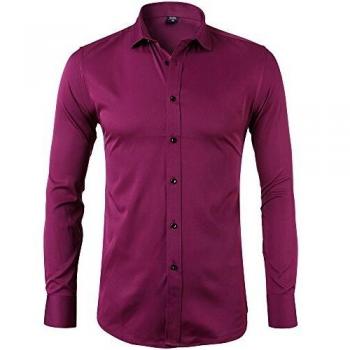 Camisa Bambú Fibra Hombre, Manga Larga, Slim Fit, Camisa Elástica Casual/Formal para Hombre, Rojo, 42