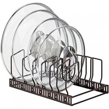 Toplife Estante de Almacenamiento de Tapas de Ollas Ajustable,Organizador de Sartenes y Tapaderas con 7 Compartimientos para Almacenar Tapas de Ollas,Platos