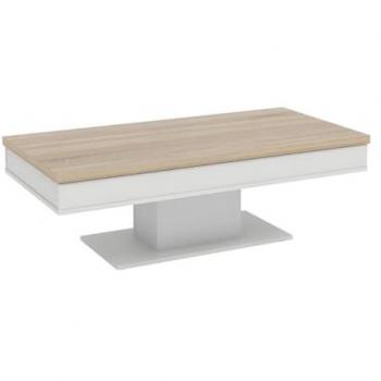 Mesa de centro ASTULIA - con almacenamiento - Blanca - Superficie efecto roble