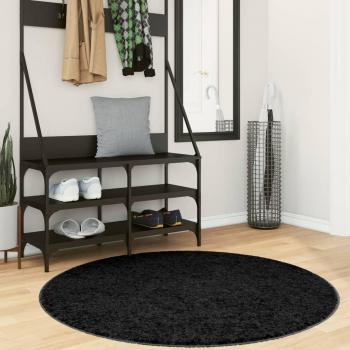 Alfombra Shaggy PAMPLONA Long Sleet Moderna Negro Ø 120 cm