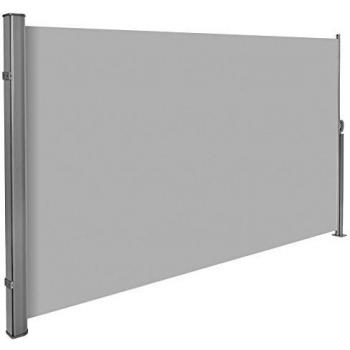 TecTake Toldo lateral de aluminio separador retráctil terraza protección 180x300 gris De vivienda y de base postes completo de aluminio