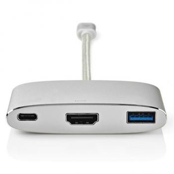 Adaptador Multi-Puerto USB-C 3.2 Gen 1 | HDMI, USB-A y USB-C | 5 Gbps | 0.20 m | Diseño Redondo | Cable Trenzado de Nylon Dorado | Color Plata