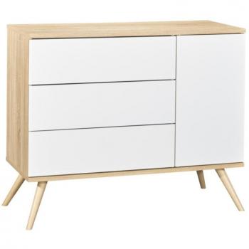 Commode Seventies de Madera y Blanco con 1 Puerta y 3 Tirores