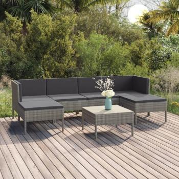 7-Piece Grey Poly Rattan Garden Lounge Set with Cushions