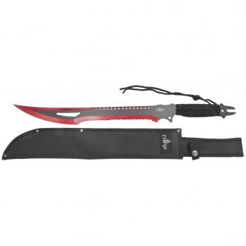Machete corta cañas Third H0063RD con hoja de acero 420 de 47 cm y corte anodizado en rojo, mango de cuerda trenzada negra y funda de nylon incluida
