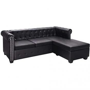 vidaXL Sofá Chesterfield Forma L Cuero Artificial Negro Sillón Asiento Mueble