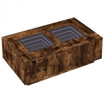 Mesa de centro con Infinity LED roble ahumado 116x69x40 cm
