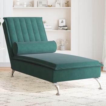 Chaise Longue de Masajes en Terciopelo Verde Oscuro con Cojín