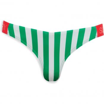 Superdry Women's Cheeky Green Striped Bikini Bottoms - Sustainable Recycled Polyester