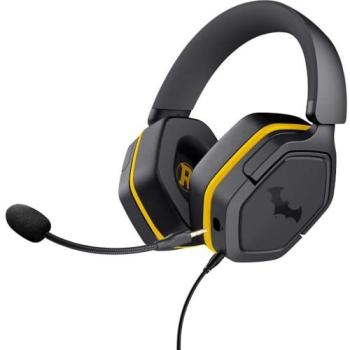 Auriculares Gaming Trust GXT 492BM Carus Batman con cable, micrófono plegable, negro y amarillo