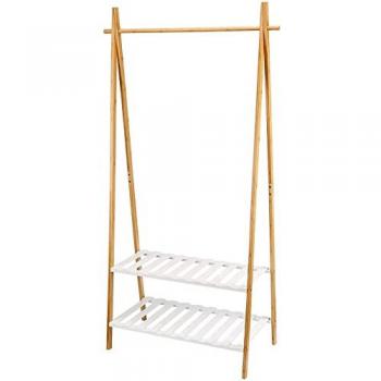 Perchero de Pie Blanco con Estructura de Bambú Resistente y Baldas de Madera Estilo Nórdico
