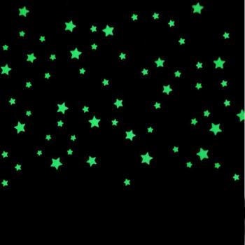 100pcs Estrellas resplandor 3D en la oscuridad luminosa fluorescente de plástico pegatinas de pared de estar Decoración Para cuartos de los niños bebé embroma la pared del sitio - Amarillo claro