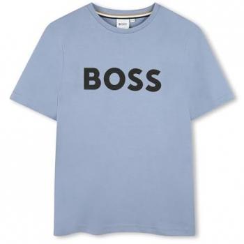 BOSS Kidswear - Camiseta de niño 100% algodón con logo frontal, manga corta