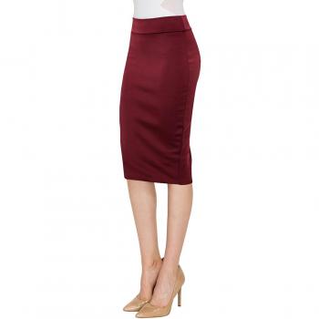 Women's Elastic Waist Stretch Pencil Skirt - Wine - Medium